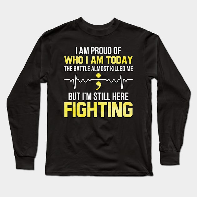 The Battles Almost Killed Me I Am Still Here Fighting Testicular Cancer Awareness Peach Ribbon Warrior Long Sleeve T-Shirt by celsaclaudio506